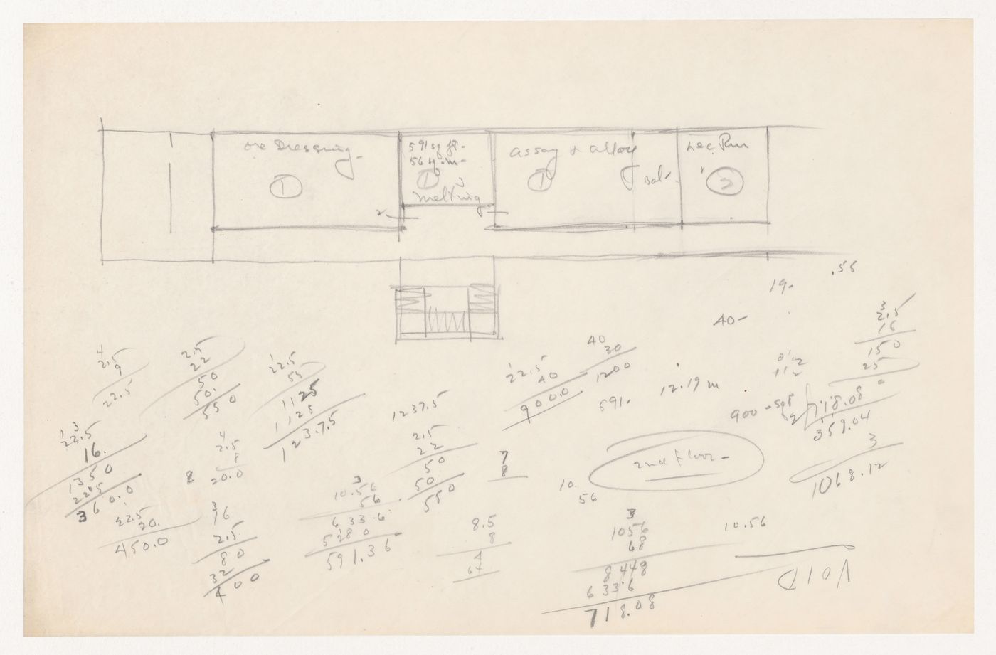 Sketch plan for a third floor, probably for metallurgy facilities for Illinois Institute of Technology, Chicago