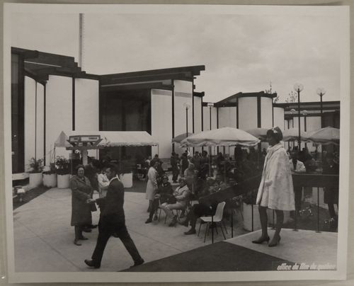 View of a terrace near the Pavilion of Quebec Industries?, Expo 67, Montréal, Québec