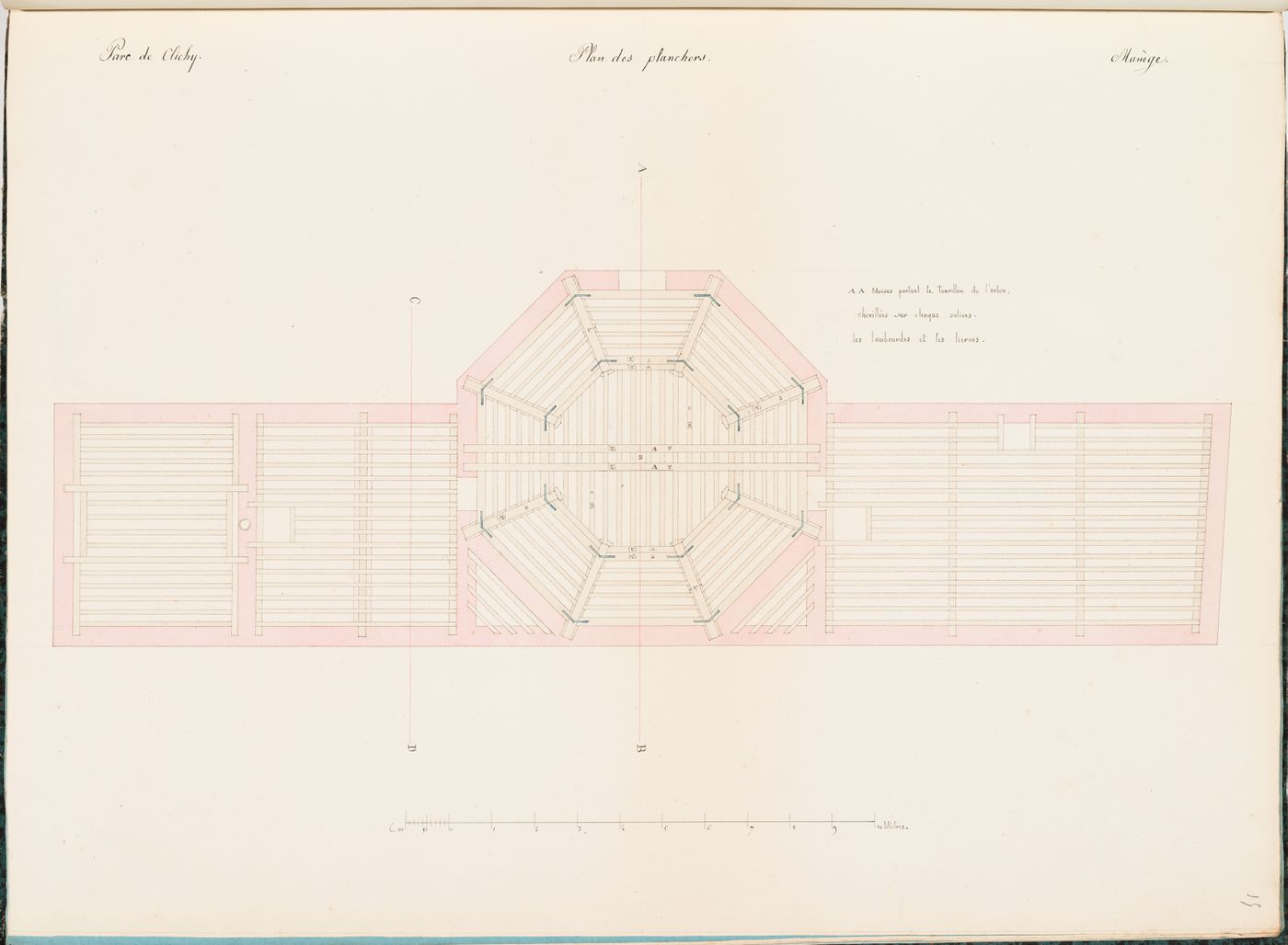 Floor framing plan for a manège, Parc de Clichy