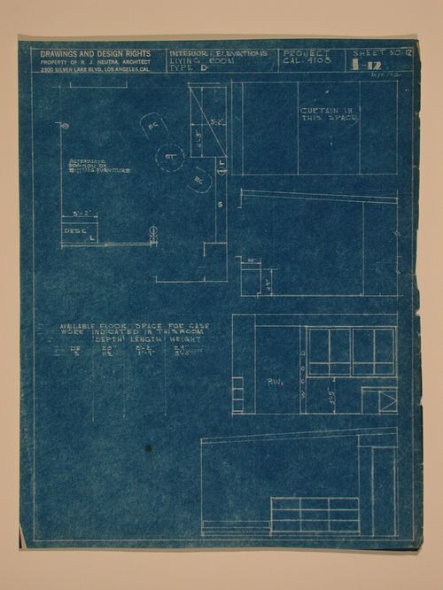 Interior elevations and plan for living room type "D"