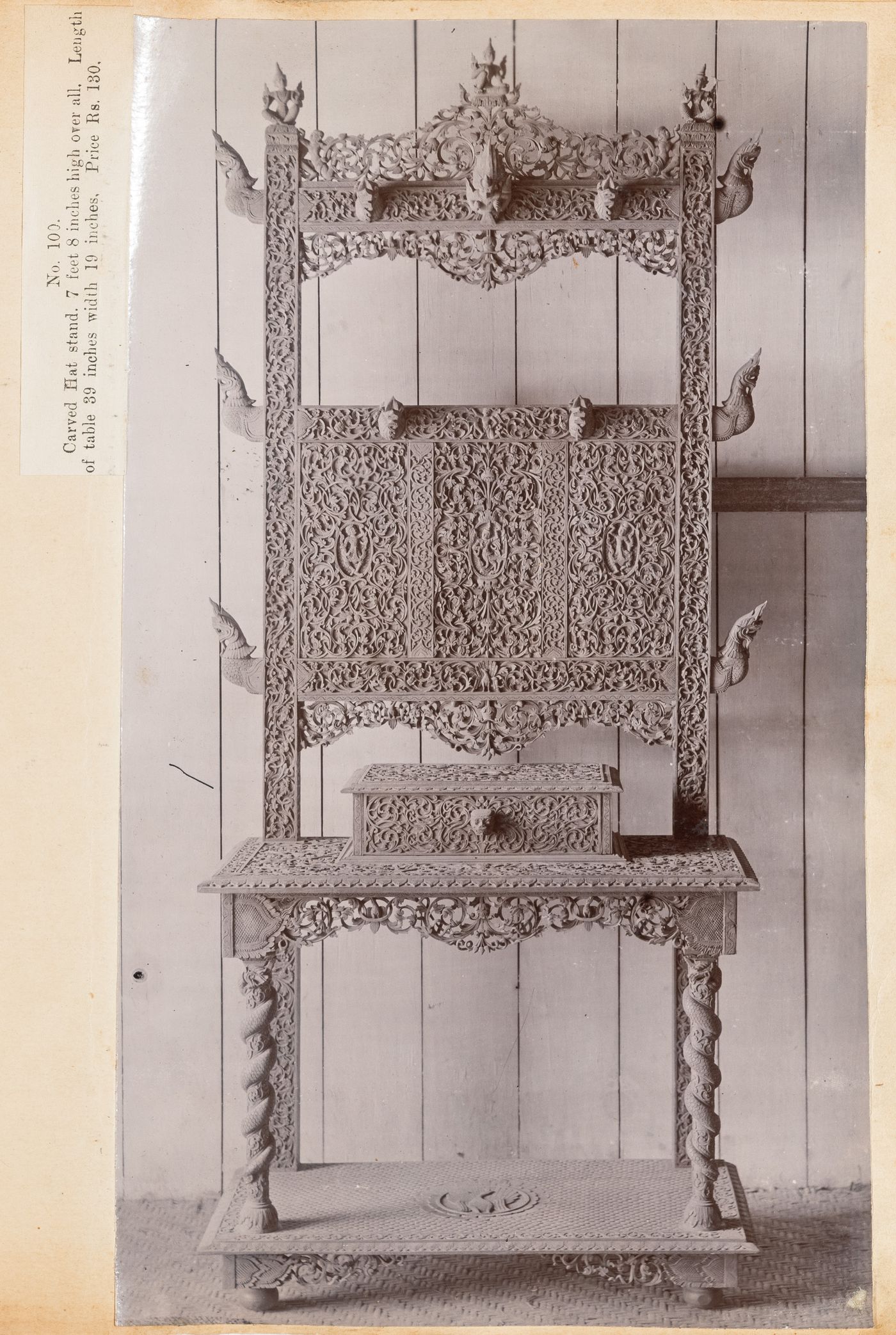 View of a hat stand, F. Beato Limited, C Road, Mandalay, Burma (now Myanmar)