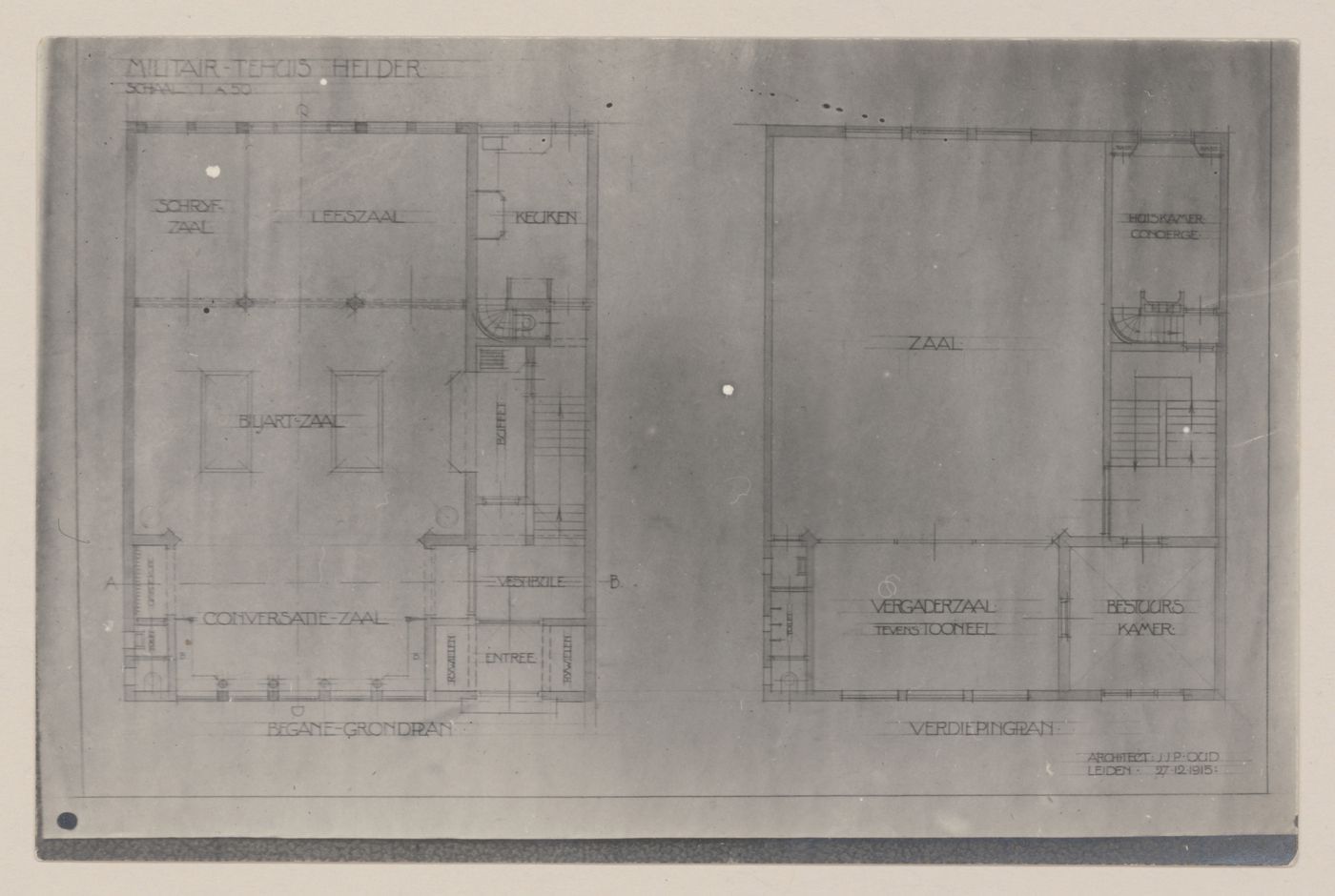 Photograph of floor plans for a convalescent hospital for soldiers, Den Helder, Netherlands