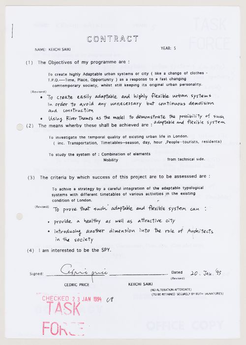 Task Force: contract between Cedric Price and Keiichi Saiki