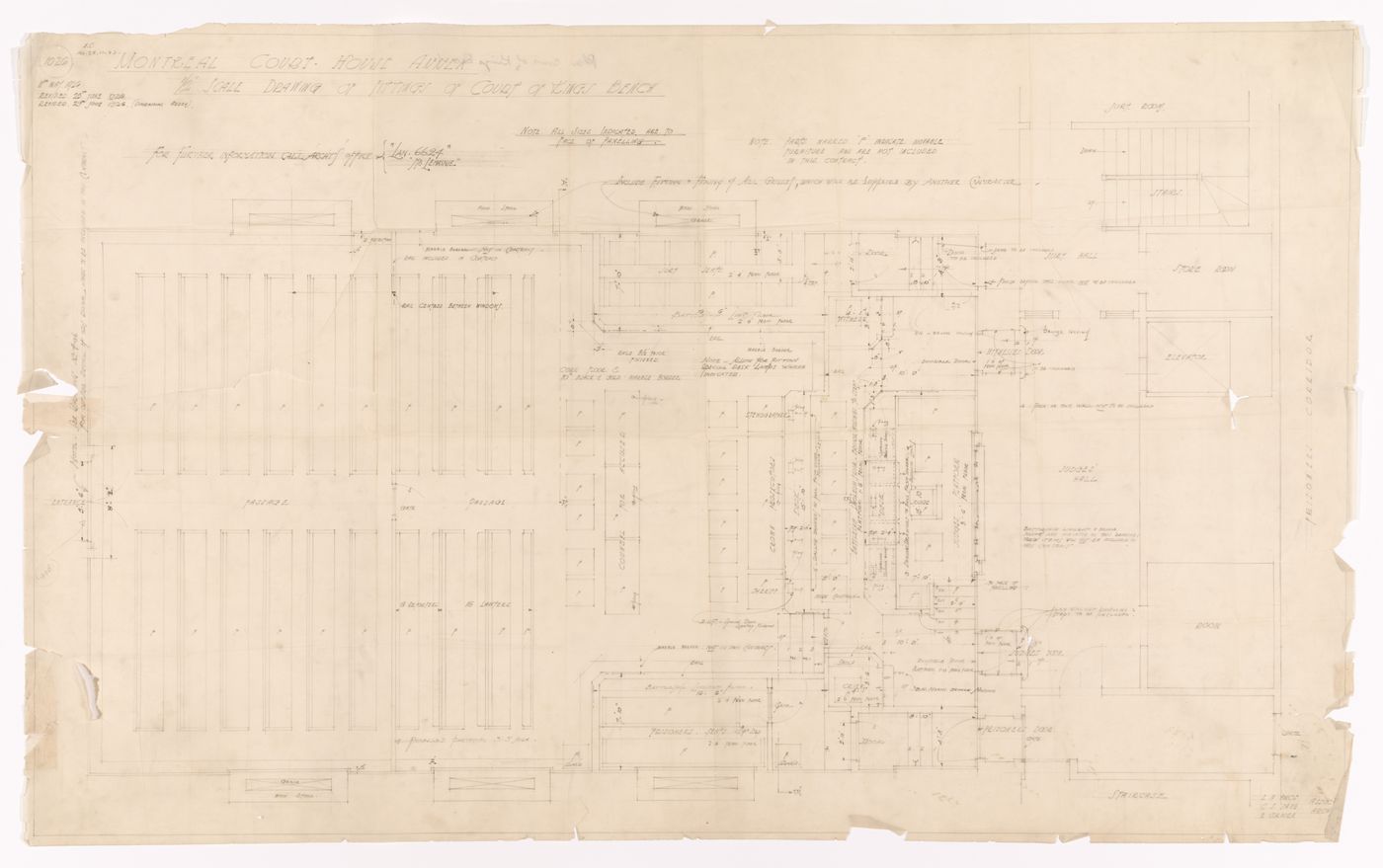 Disposition et détails de l'aménagement intérieur pour la Cour du Banc du Roi, Annexe au Palais de Justice de Montréal, Montréal, Canada