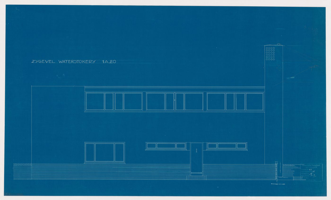 Lateral elevation for a water distillery for Kiefhoek Housing Estate, Rotterdam, Netherlands