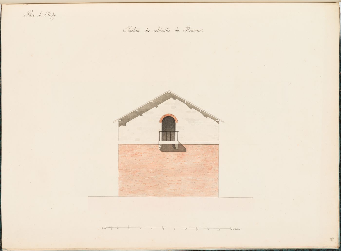 Side elevation for a reservoir, Parc de Clichy