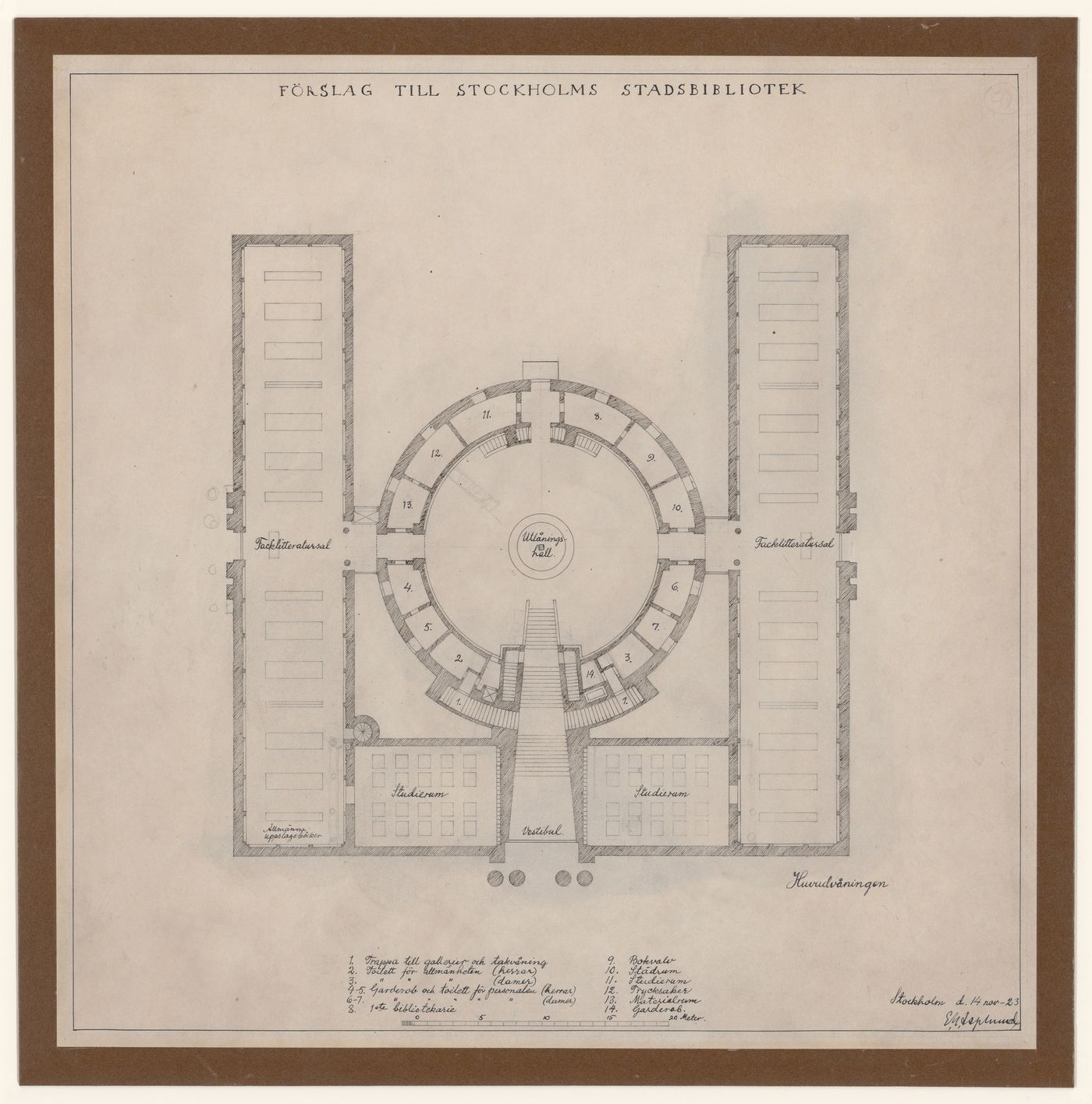 Plan for Stockholms stadsbibliotek [Stockholm Public Library], Stockholm, Sweden