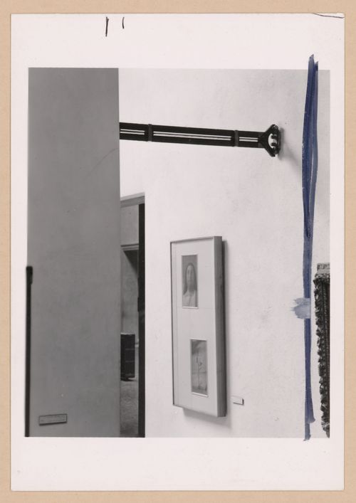 Close-up view of a partition support bar with paintings in the background, Gallerie dell'Accademia di Venezia, Venice, Italy