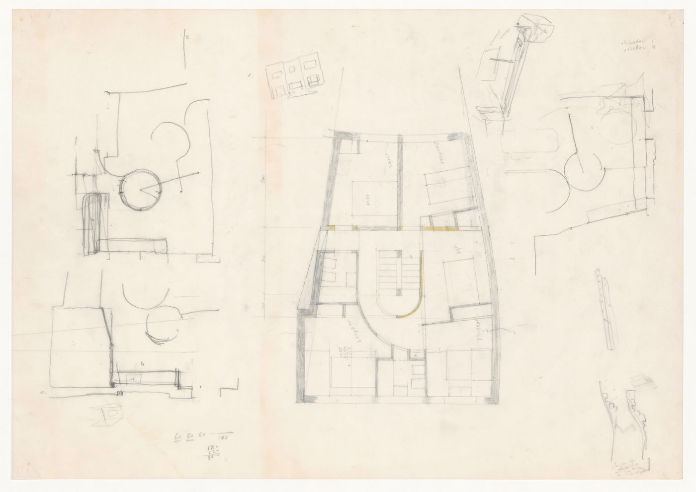 Sketch plan and sketches for Casa Fernando Machado [Fernando Machado house], Porto, Portugal