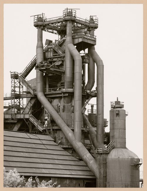 View of a blast furnace head of the central furnaces of the U.S. Steel mill, Cleveland, Ohio