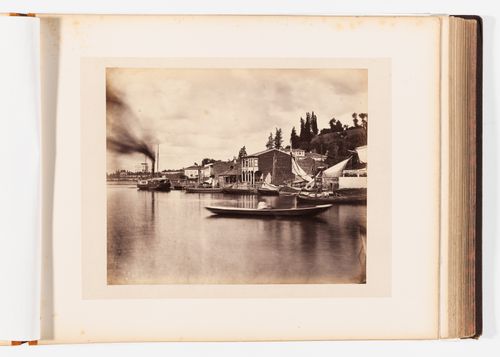 View of a harbour on the Bosporus showing boats and yalis, Constantinople (now Istanbul), Ottoman Empire (now in Turkey)