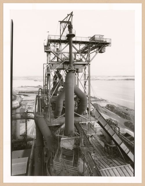 View of blast furnace head C of Metallhüttenwerk industrial plant, Lübeck-Herrenwyk, Germany