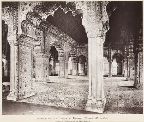 Interior view of the Diwan-i Khas [Private Audience Hall] (also known as the Daulat Khana-i-Khass), Shahjahanabad (now Lal Qila or Red Fort), Delhi, India