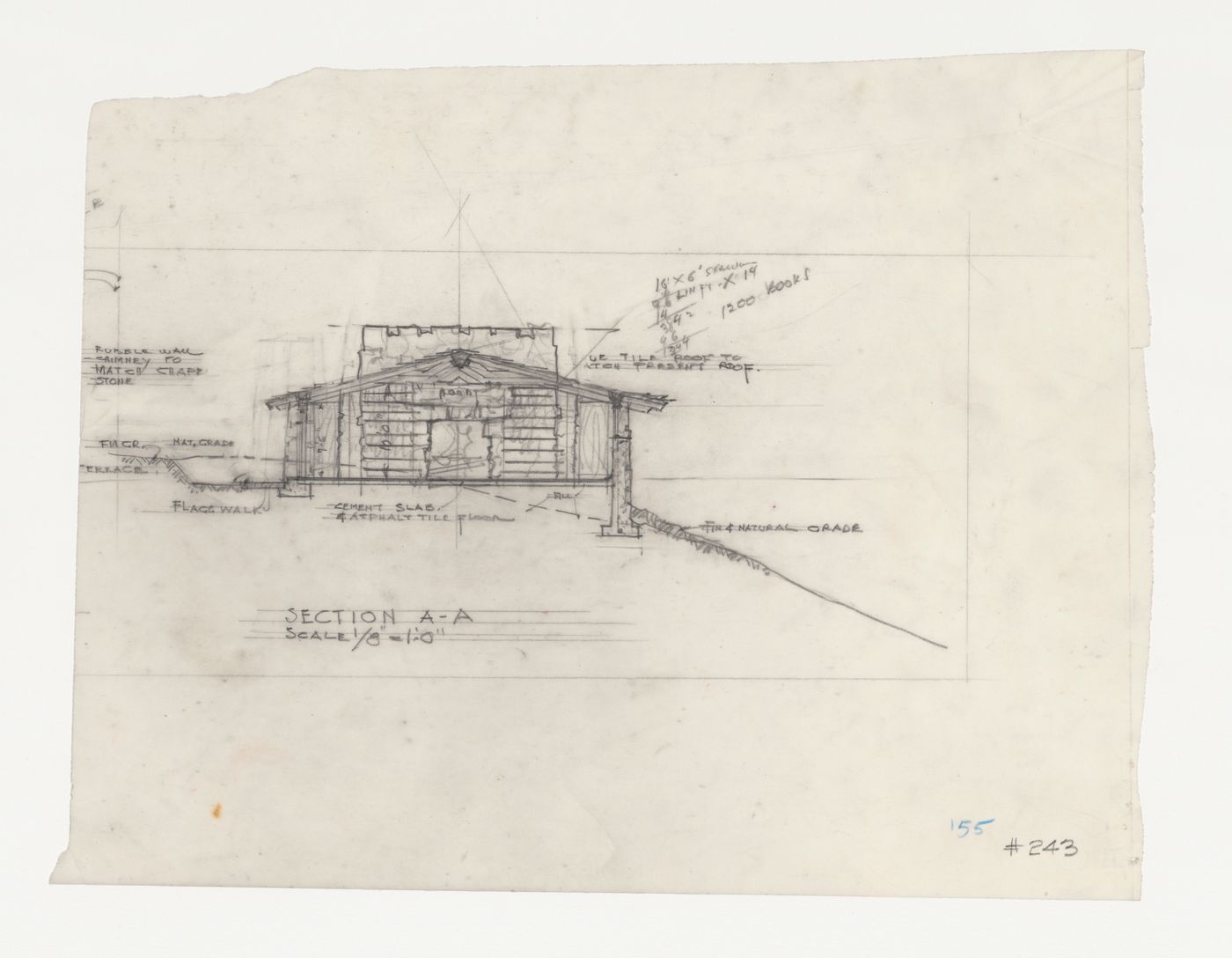 Wayfarers' Chapel, Palos Verdes, California: Section through the auditorium for the parish house