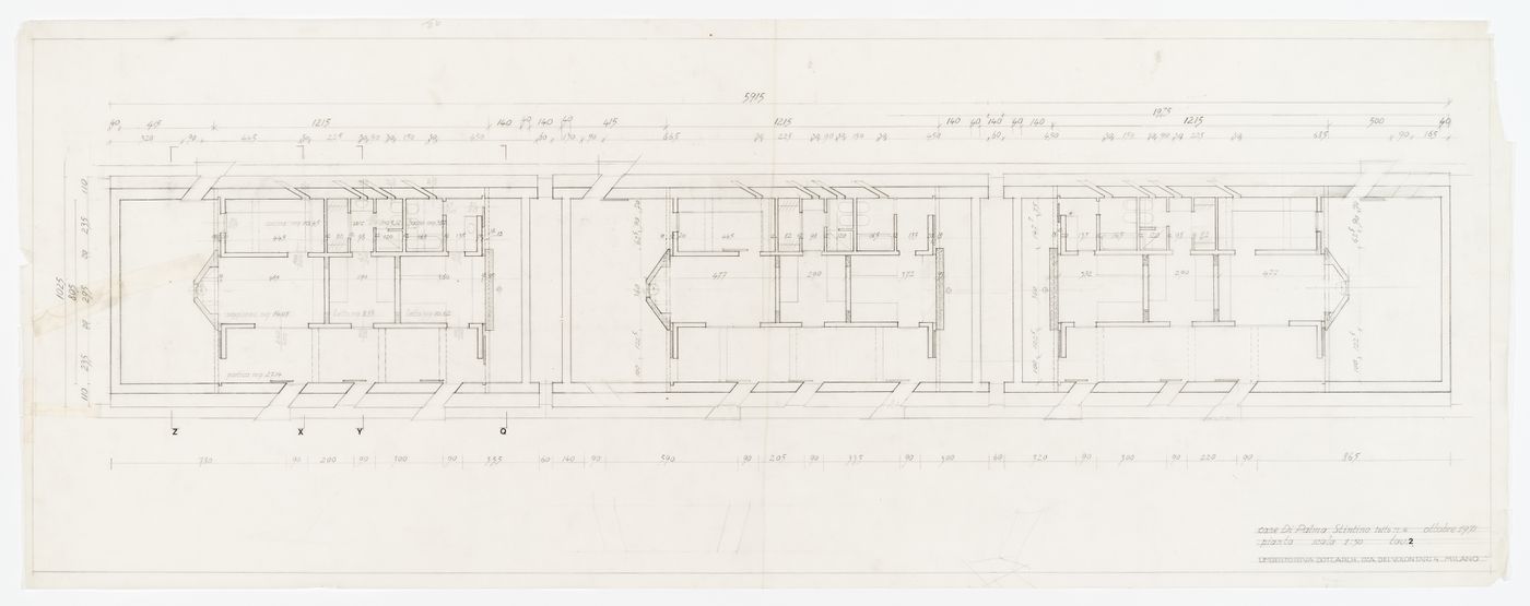 Plan including interior courtyards, living rooms, kitchens, bathrooms and bedrooms for Case di Palma, Stintino, Italy