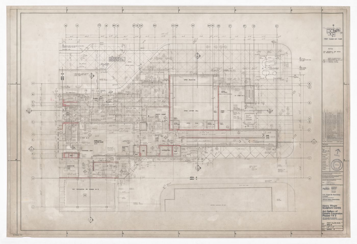 Construction first floor plan for area B for Henry Moore Sculpture Centre, Art Gallery of Ontario, Stage I Expansion, Toronto