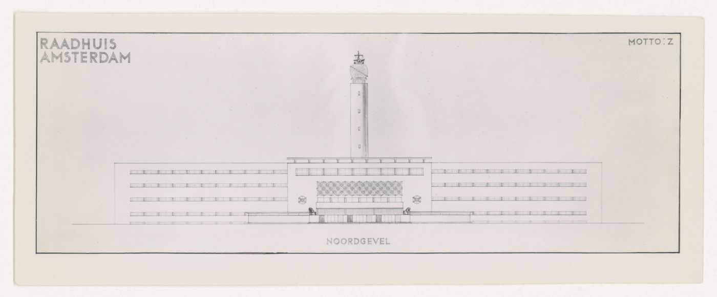 Photograph of a rear elevation for J.J.P. Oud's competition entry for Amsterdam City Hall, Netherlands
