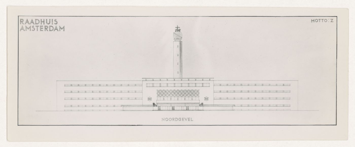 Photograph of a rear elevation for J.J.P. Oud's competition entry for Amsterdam City Hall, Netherlands