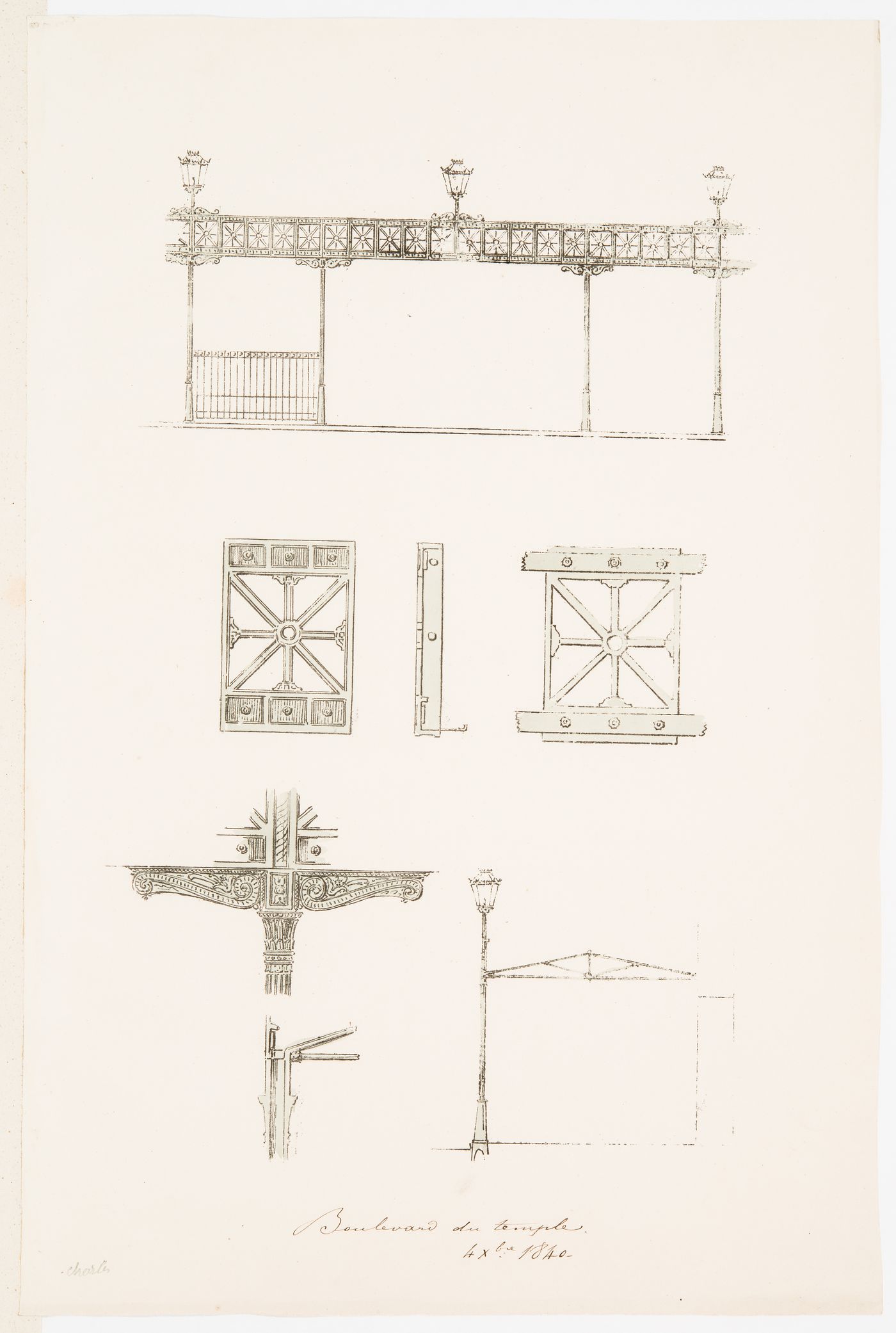 Iron arcades for the boulevard du Temple: Elevation, sections and details