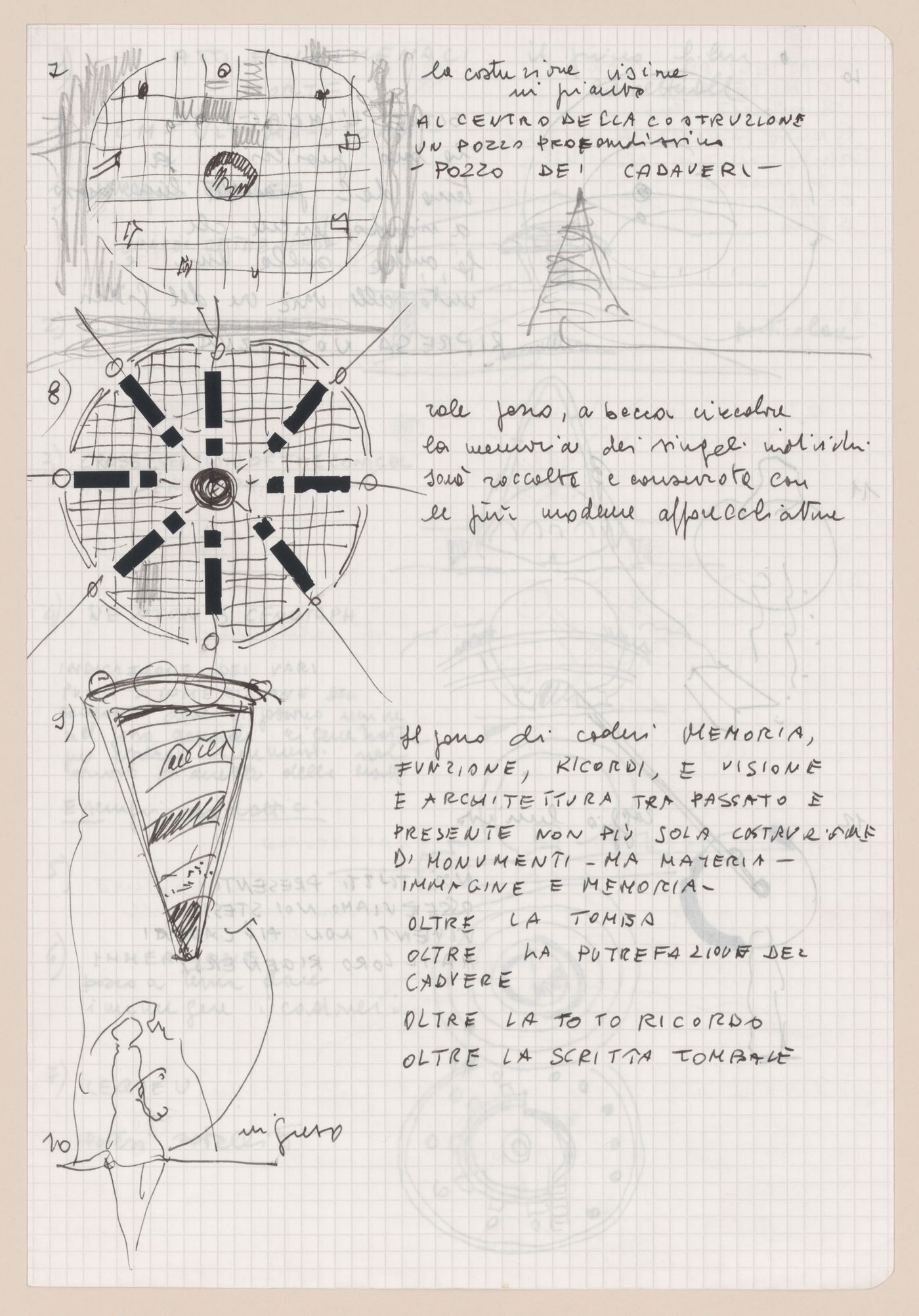Sketches and notes for Modena cemetery competition, Modena, Italy