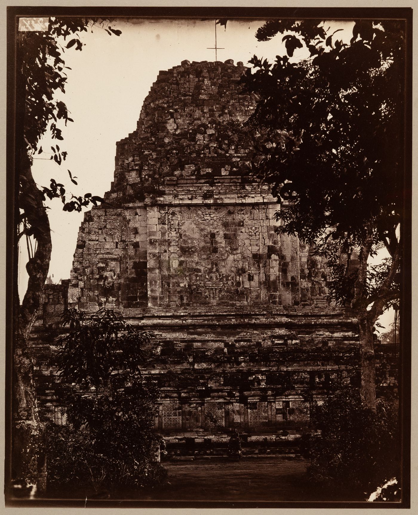 View of the ruins of Mendut Temple (also known as Candi Mendut) showing the main stupa, near Magelang, Dutch East Indies (now Indonesia)