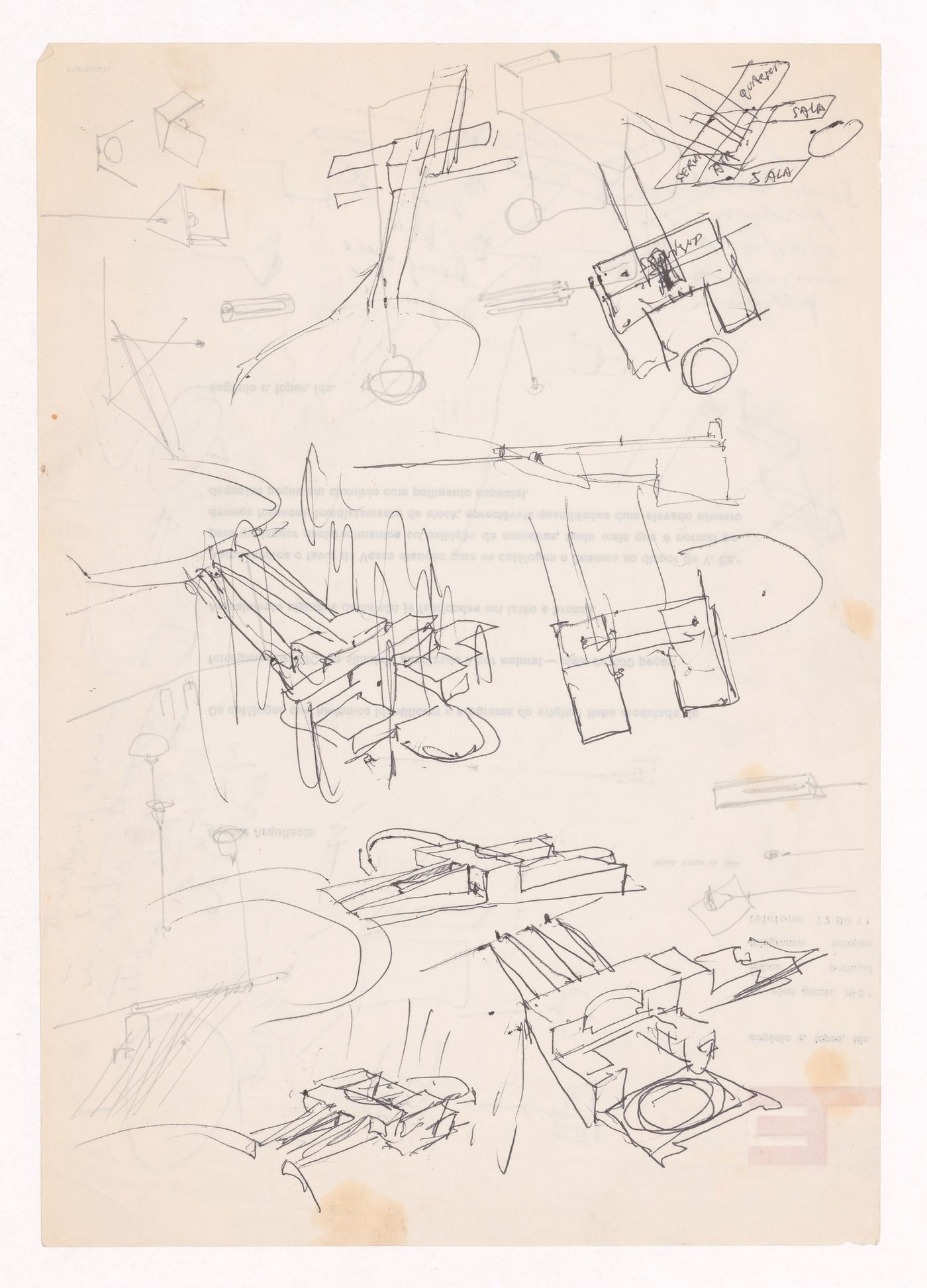 Sketch floor plans and axonometric views for Casa nas Antas, Porto, Portugal