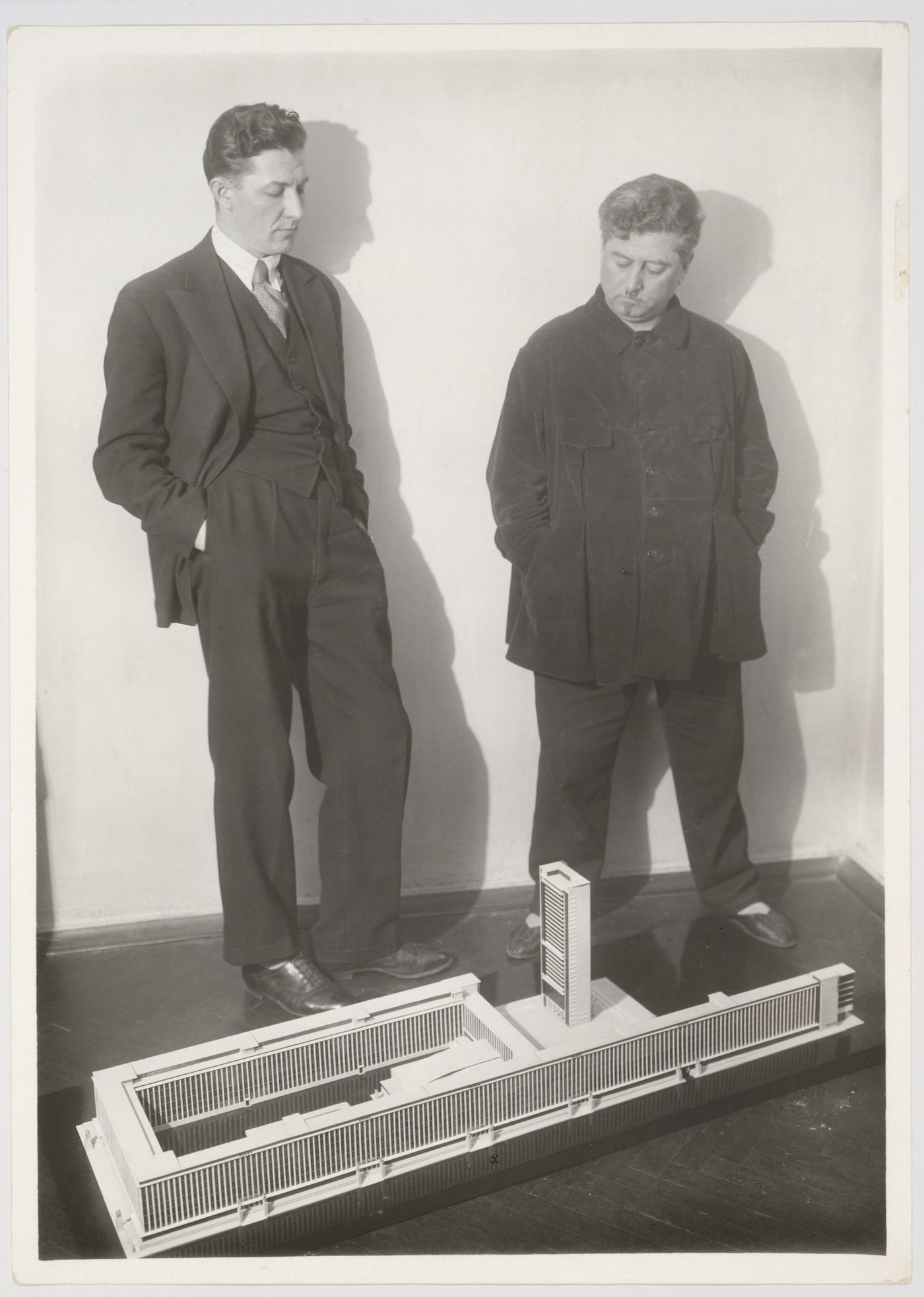Portrait of D. Fridman and G. Glushchenko with a model for the Building of Industry, Sverdlovsk, Soviet Union (now Ekaterinburg, Russia)