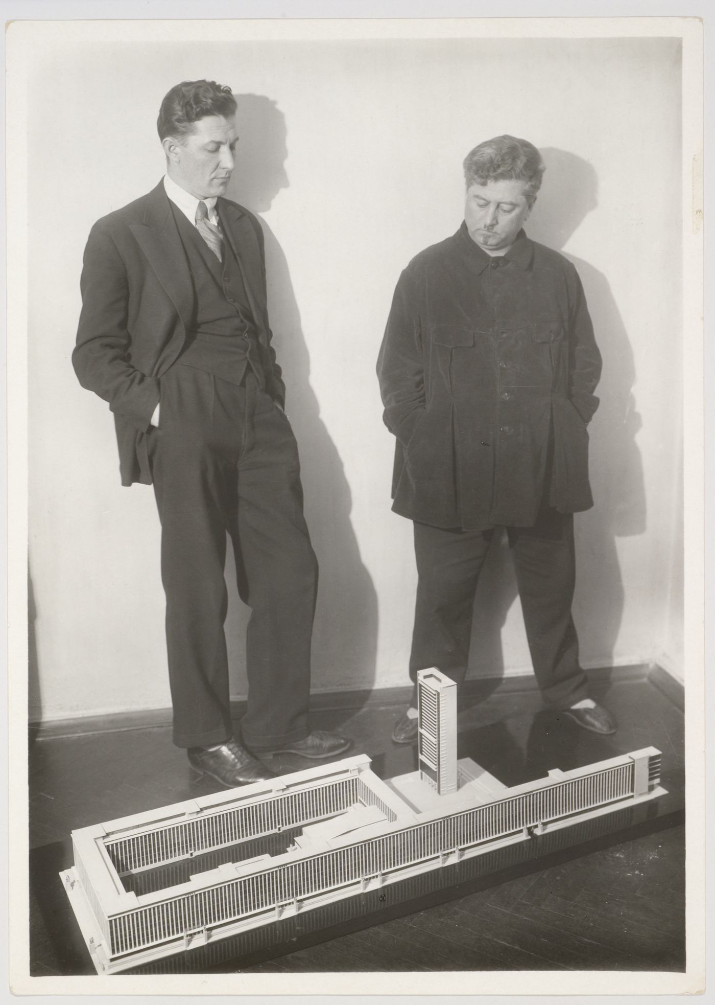 Portrait of D. Fridman and G. Glushchenko with a model for the Building of Industry, Sverdlovsk, Soviet Union (now Ekaterinburg, Russia)