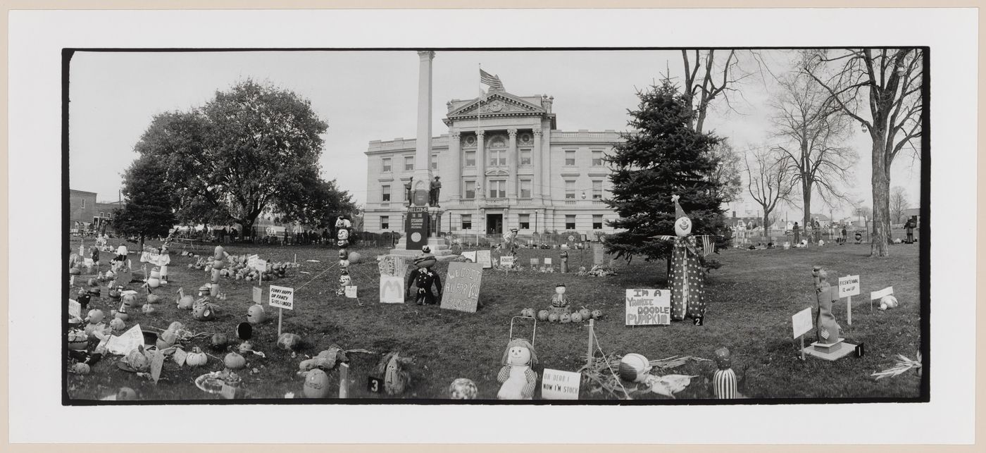 Panoramic view of the Sycamore Pumpkin Festival with the De Kalb County Courthouse in the background, Sycamore, Illinois, United States