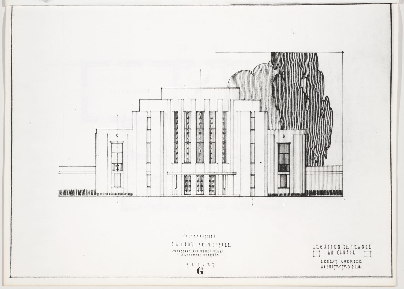 Élévation de la façade principale, Légation de France au Canada, Ottawa, Canada (1932, 1936)