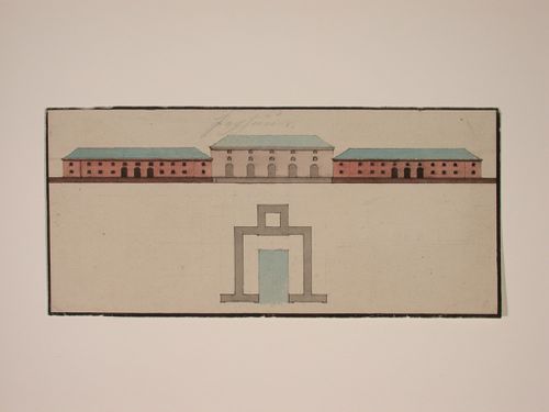 Plan and elevation of an officialbuilding possibly a customs house