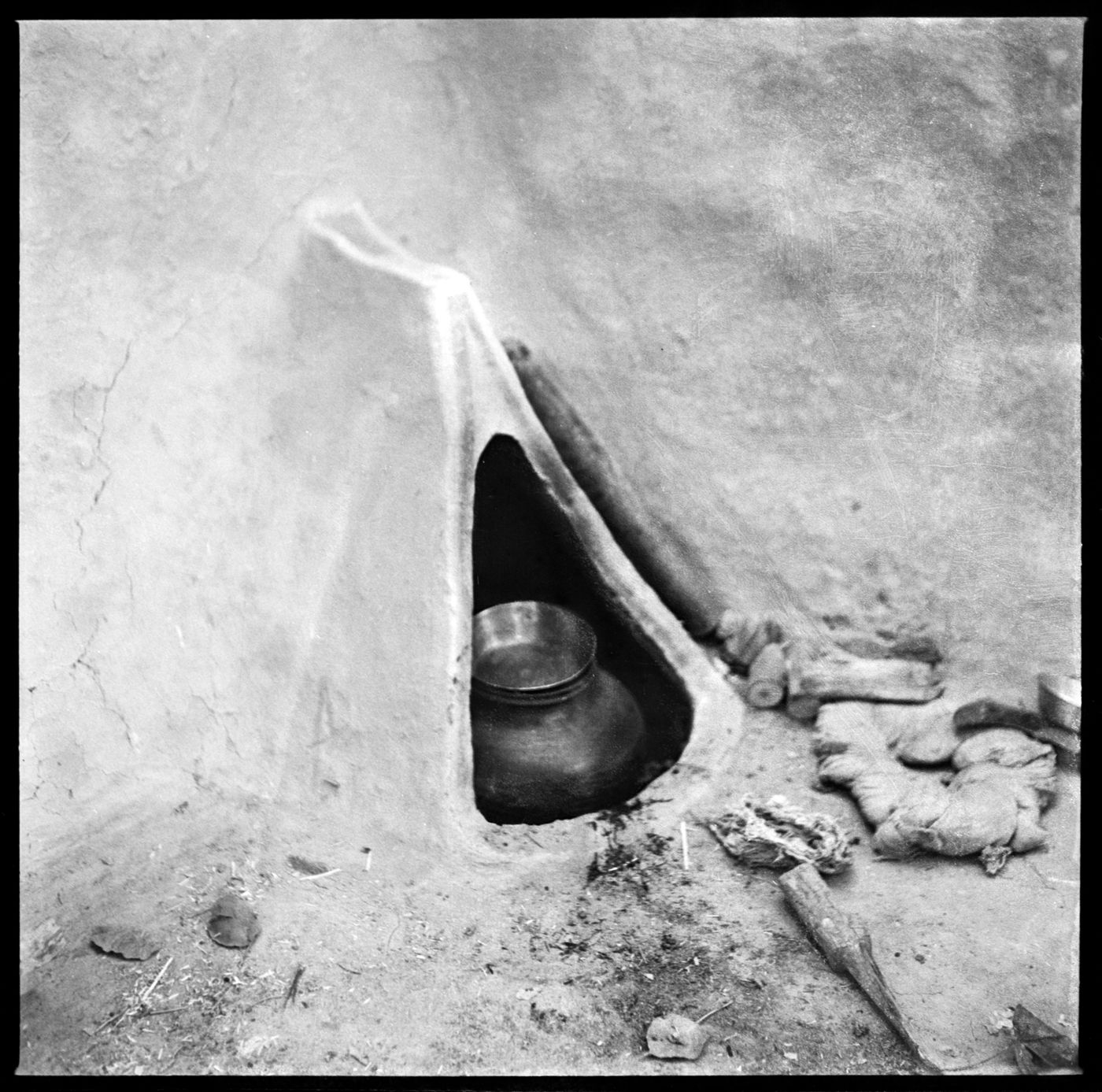 View of a pot in a cook stove, possibly in Chandigarh, India