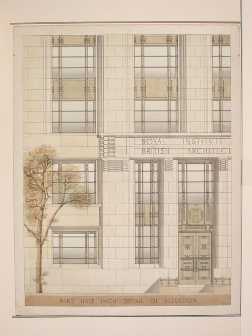 New premises for the Royal Institute of British Architects: Detail elevation showing door and windows