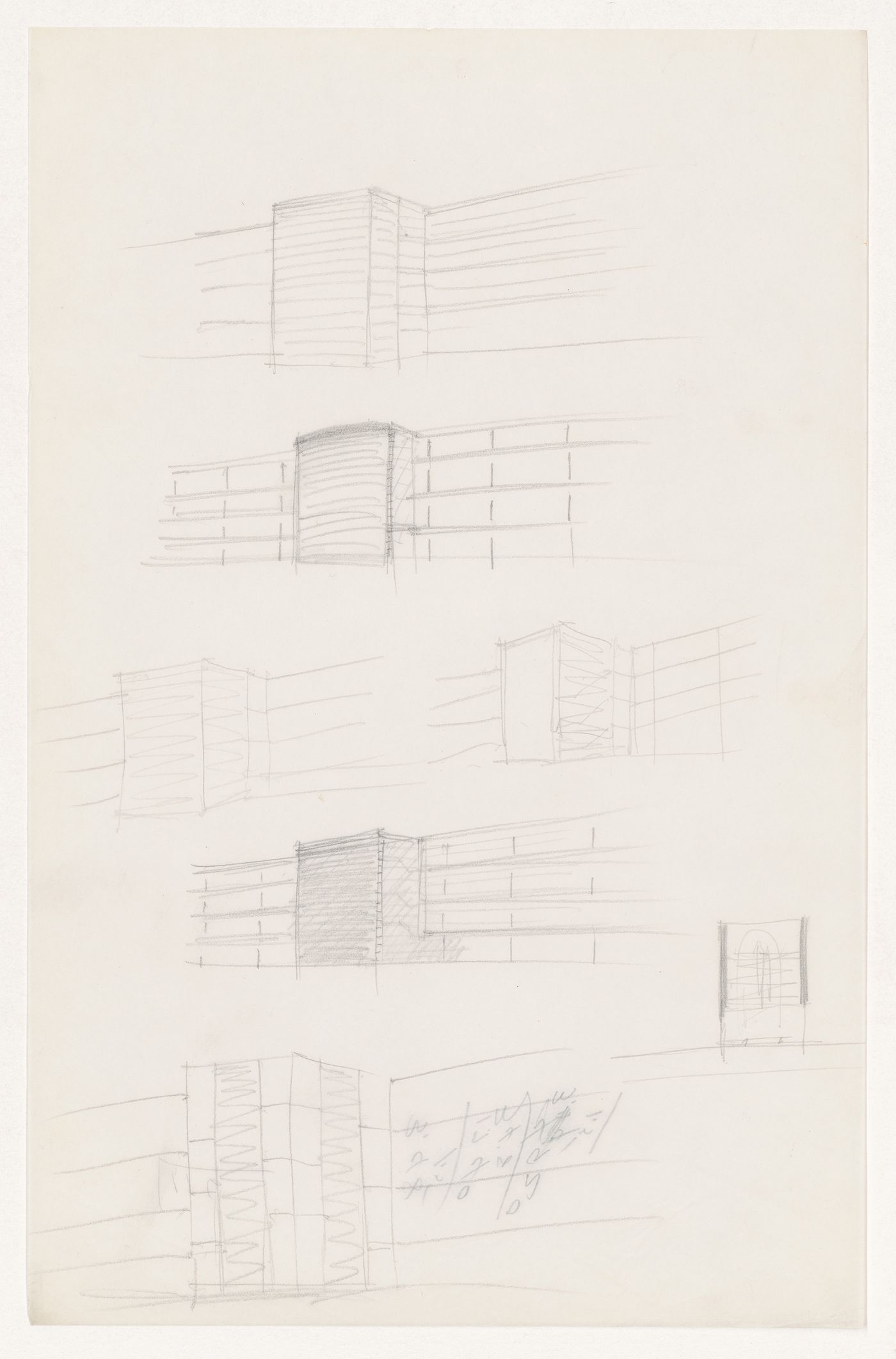 Perspective sketches and sketch plan for stairwells for Illinois Institute of Technology