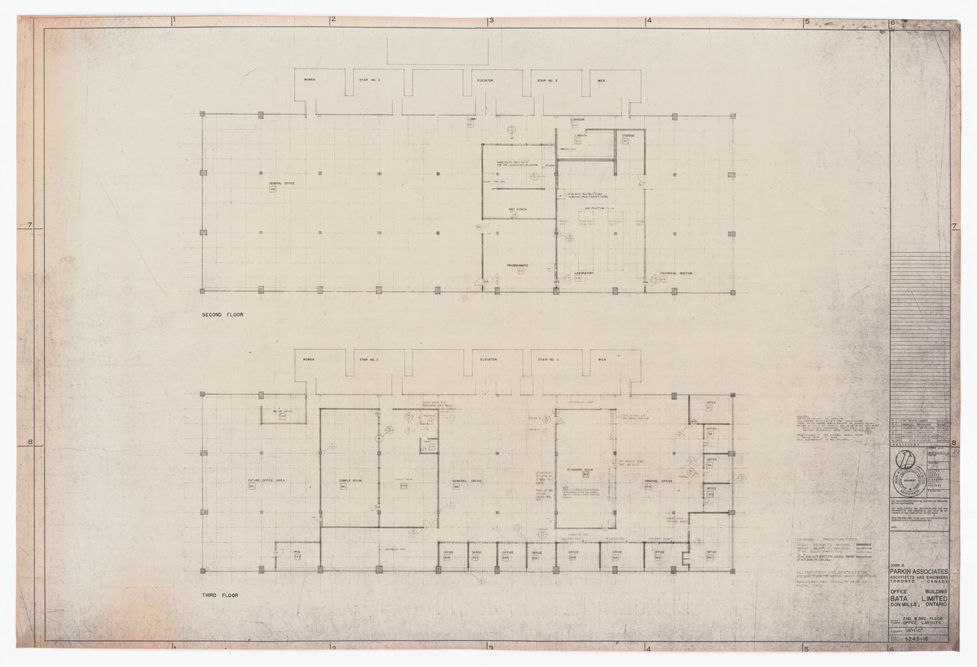 Second and third floor office layout plans for Bata Limited Office Building, Don Mills, Ontario