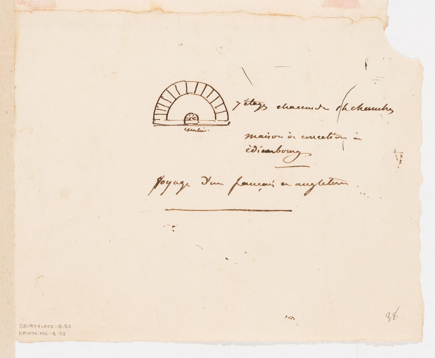 Bridewell Prison [?], Edinburgh, Scotland: Sketch plan of the "[7]e étage"