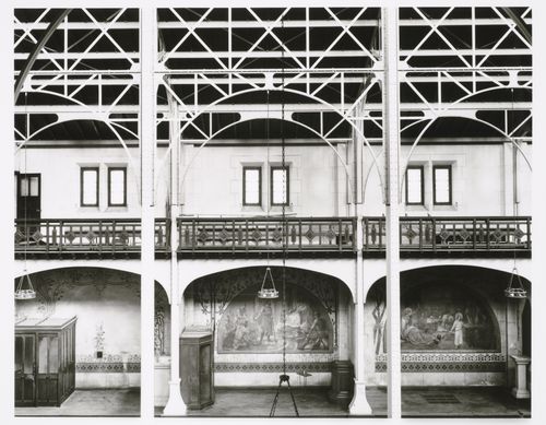 Interior view of Église Notre-Dame du Travail showing the iron structure, triforium, murals and confessionals, 36 rue Guilleminot, Paris, France