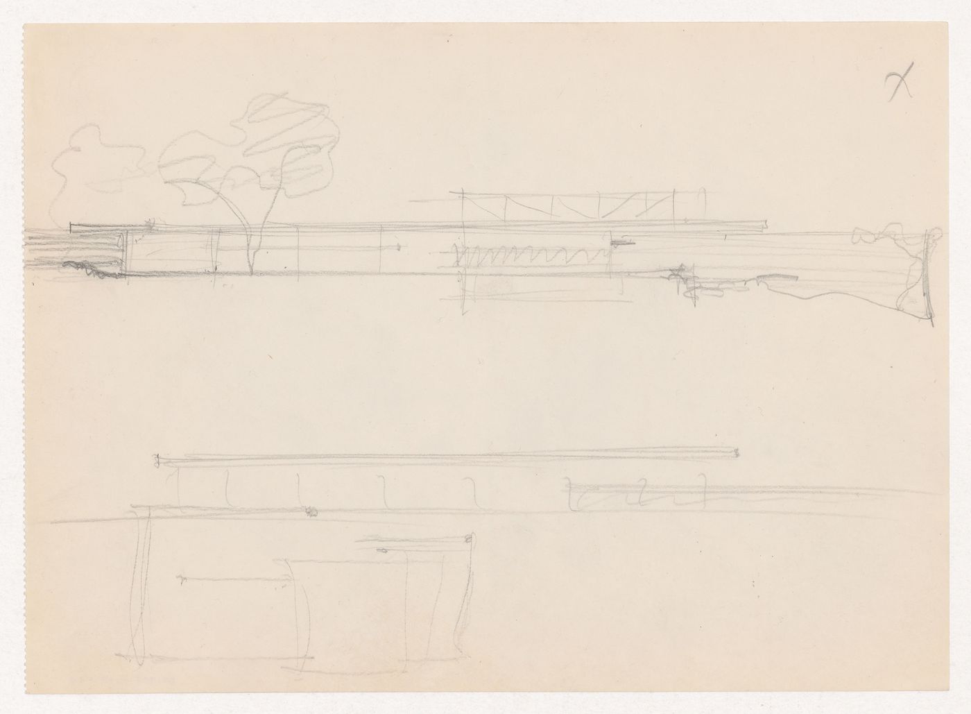 Sketches for the principal elevation and sketch plan for Museum for a Small City