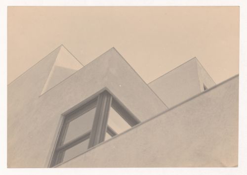 Partial view of exterior of top floors of the Mallet-Stevens hôtel particulier, Mallet-Stevens road in the 16th arrondissement, Paris, France