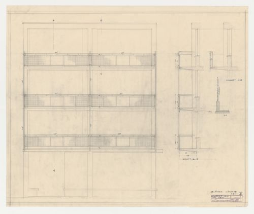 South elevation and sections for balconies for a type E housing unit, Hellerhof Housing Estate, Frankfurt am Main, Germany