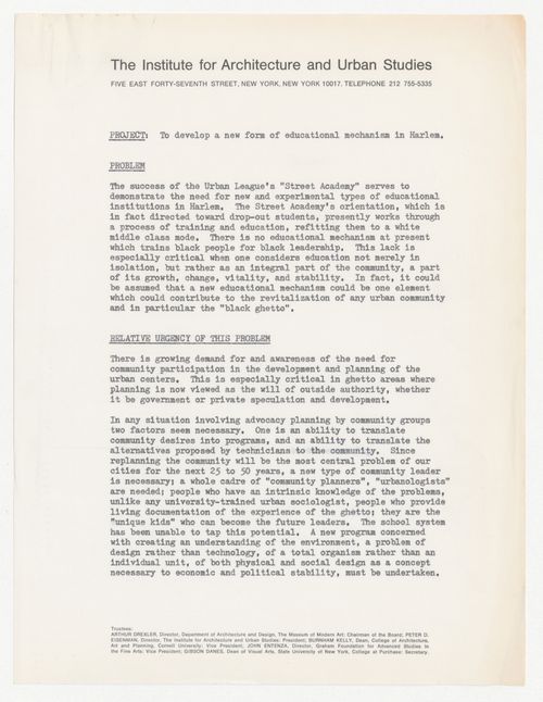 Proposal to the New York Urban League for Harlem educational program