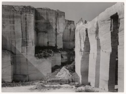 View of floor and walls of Limestone quarry, Matera, Italy