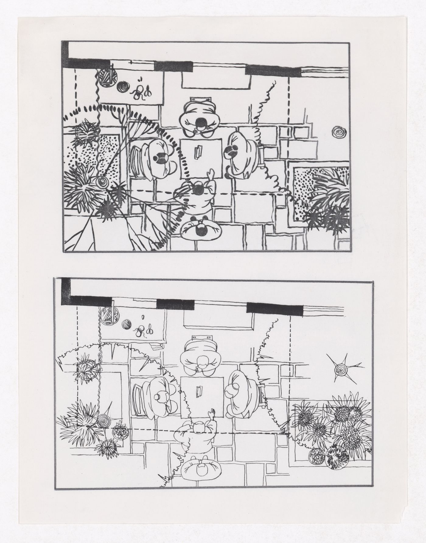 Sketch and final illustration showing the traditional living patterns for the Sichuan housing project for "Housing a Billion: Urban Upgrading: Design Ideals for Rural China" publication