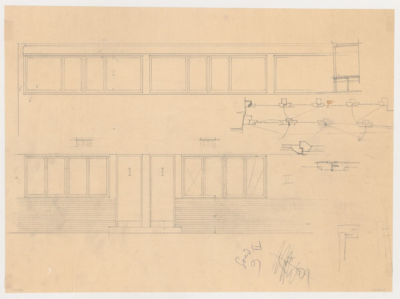 Partial elevation and details for windows and doors for Kiefhoek Housing Estate, Rotterdam, Netherlands