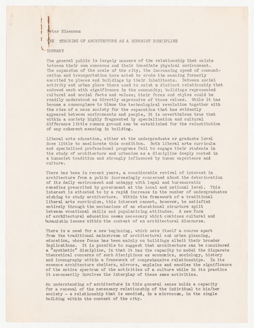 Essays on teaching architecture at IAUS by Peter D. Eisenman