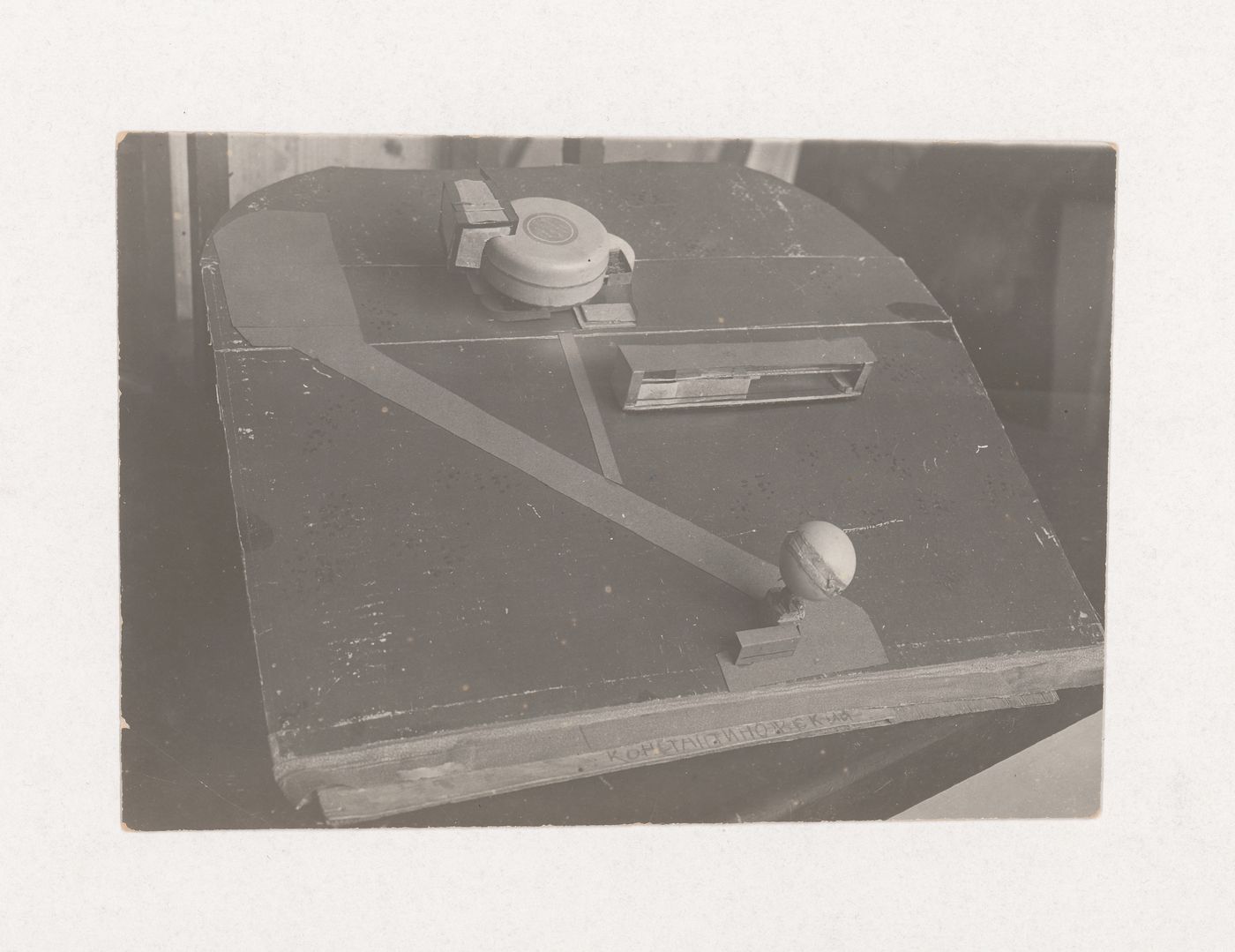 Photograph of a student model by Konstantinovskii on the topic "Exercise on the Expressiveness of Inner Space and Volume. Sports Pavilion" for the "Space" course at the Vkhutein (Moscow Higher Technical Institute), Moscow
