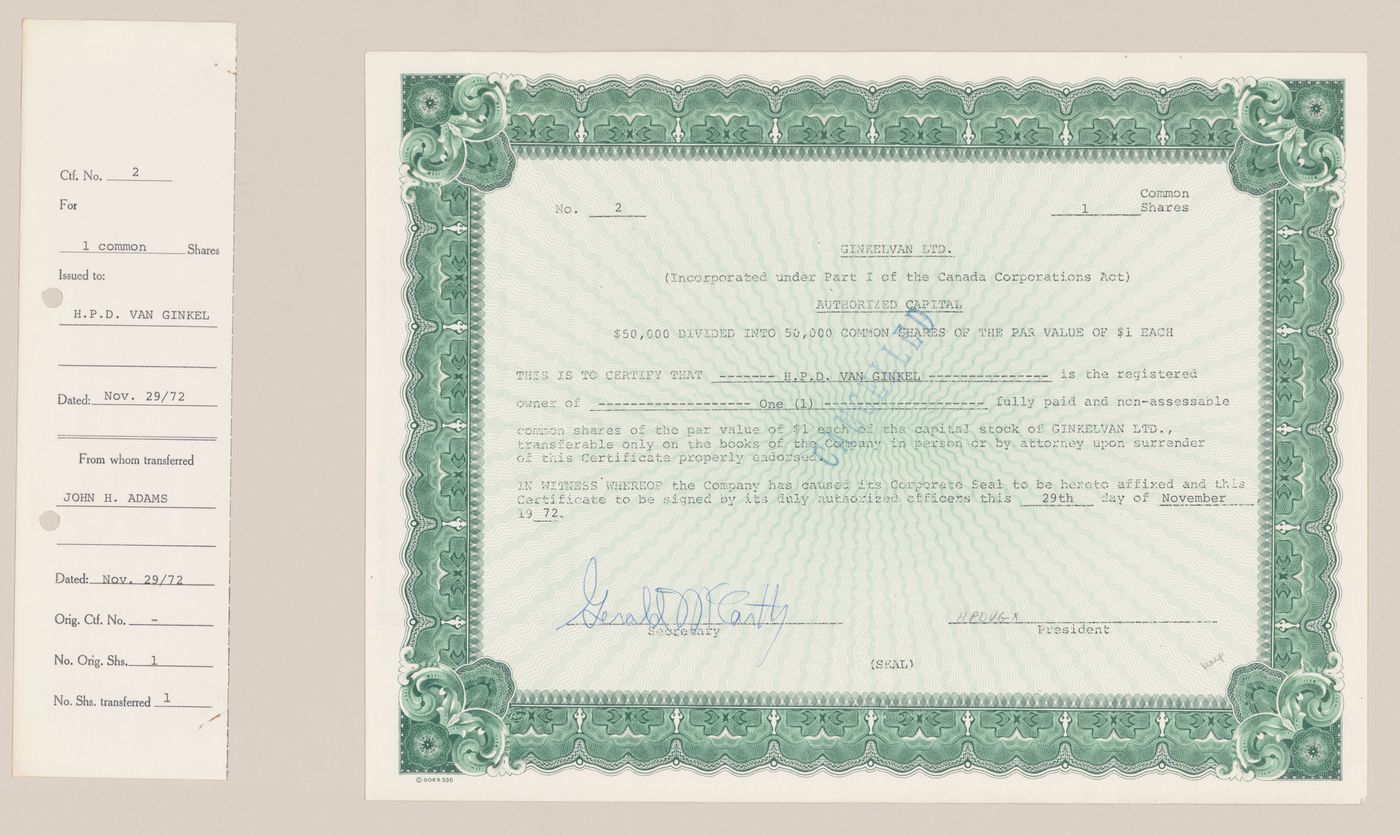 Common share issued to H. P. Daniel van Ginkel for Ginkelvan Ltd.