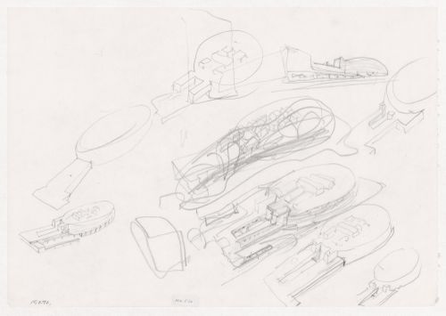 Sketch axonometric views for Pavilhão Multiuso, Vigo, Spain