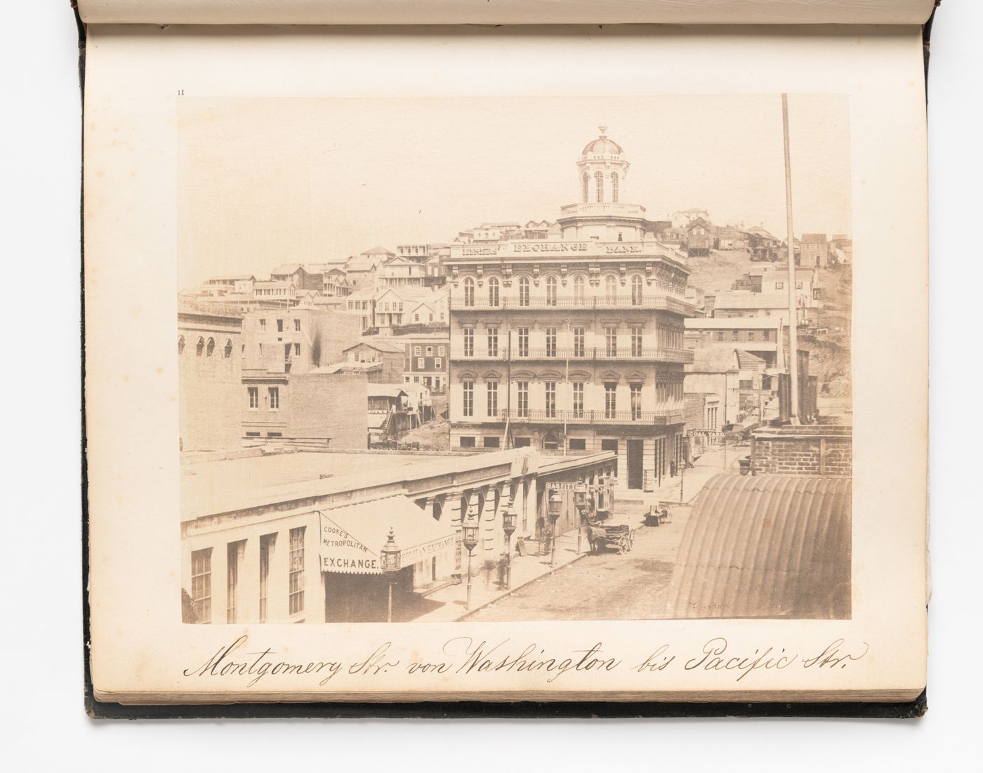 View of Montgomery Street showing the Miners' Exchange Bank in the background, San Francisco
