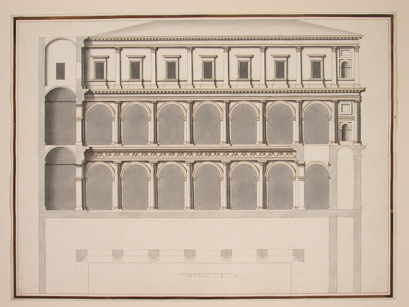 Plan, section,and elevation of the cloister of La Carità, Venice